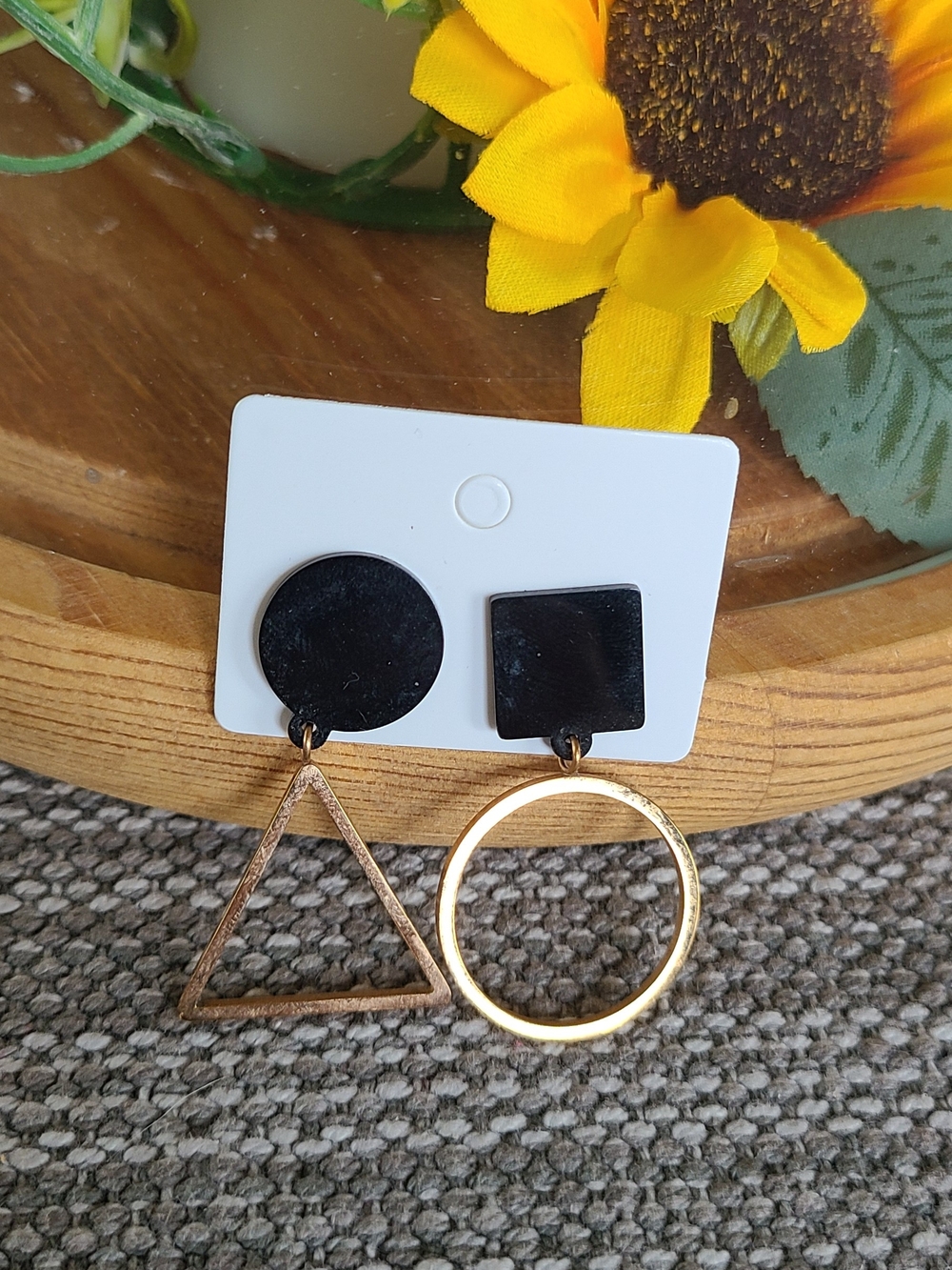 Black & Gold Geometric Drop Earrings